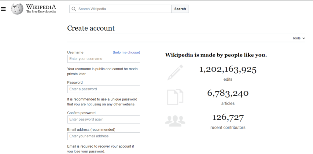 Wikipedia account registration