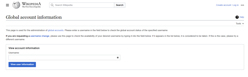 Wikipedia global account information